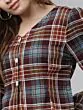 Women Burgundy & Turquoise Blue Checked Shirt Style Top