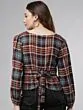 Women Burgundy & Turquoise Blue Checked Shirt Style Top
