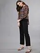 Women Burgundy & Turquoise Blue Checked Shirt Style Top