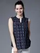 Women Navy Blue Printed A-Line Top