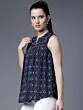 Women Navy Blue Printed A-Line Top