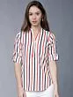 Women White Striped Shirt Style Top