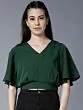 Women Green Solid Blouson Crop Top