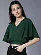 Women Green Solid Blouson Crop Top