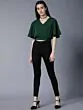 Women Green Solid Blouson Crop Top