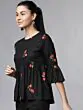 Women Black Floral Embroidered Peplum Top