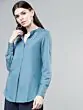 Women Blue Solid Shirt Style Top