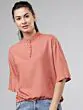 Women Peach-Coloured Solid Blouson Top