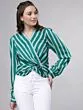 Women Teal Green Striped Top
