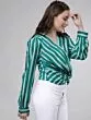 Women Teal Green Striped Top