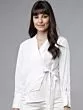 Women White Solid Wrap Top