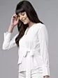 Women White Solid Wrap Top