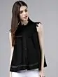 Women Black Self Design A-Line Top