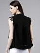Women Black Self Design A-Line Top
