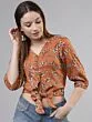 Women Rust Brown Floral Printed Top