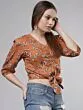 Women Rust Brown Floral Printed Top