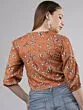 Women Rust Brown Floral Printed Top