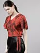 Women Red & Black Printed Wrap Top