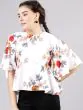 Women Off-White and Beige Floral Printed Peplum Top