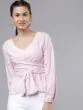 Women Pink Striped Wrap Top