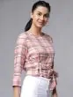 Women Pink Checked Tie-Waist Crop Top