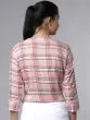 Women Pink Checked Tie-Waist Crop Top