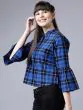 Women Blue Checked Shirt Style Top