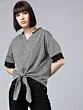 Women Black & White Striped Top