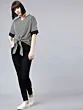 Women Black & White Striped Top