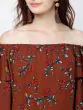Women Brown Floral Print Bardot Top