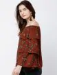Women Brown Floral Print Bardot Top
