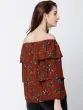 Women Brown Floral Print Bardot Top