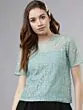 Women Sea Green Self Design Top