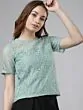 Women Sea Green Self Design Top