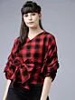 Women Red Checked Wrap Top