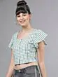 Women Green & Black Checked Crop Top