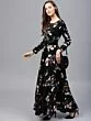 Black Floral Print Flared Maxi Dress with a Belt