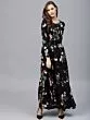 Black Floral Print Flared Maxi Dress with a Belt