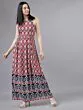 Maroon Boho Print Viscose Maxi Strappy Dress