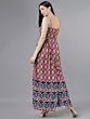 Maroon Boho Print Viscose Maxi Strappy Dress