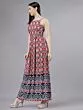 Maroon Boho Print Viscose Maxi Strappy Dress