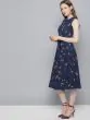 Women Navy Blue Printed Fit and Flare Dress