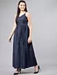Women Solid Navy Blue Maxi Dress