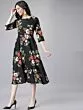Women Black & Red Floral Print Fit and Flare Dress