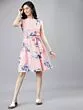 Women Pink & Blue Floral Print Fit and Flare Dress