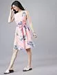Women Pink & Blue Floral Print Fit and Flare Dress
