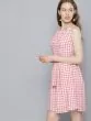 Women White & Pink Checked Fit and Flare Dress