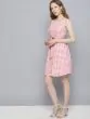 Women White & Pink Checked Fit and Flare Dress