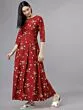 Women Rust Floral Print Maxi Dress