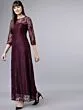 Women Maroon Self Design Maxi Dress